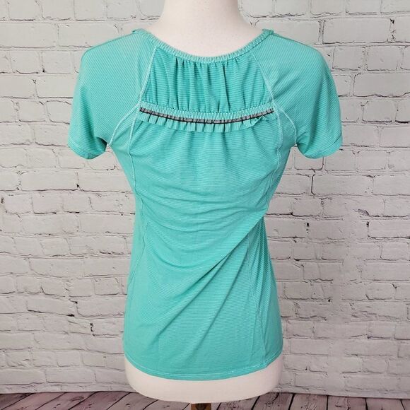 Lululemon Teal Silverescent Run Short Sleeve Top 4 Reflective Ruffle - Picture 5 of 8
